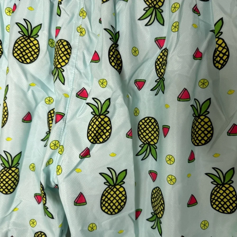 New Men’s Board Shorts XL, Drawstring, Light Blue w/ Pineapples & Watermelon